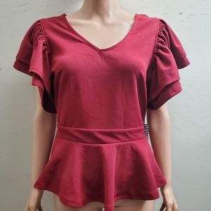 Burgundy  Blouse with Puffy Sleeves